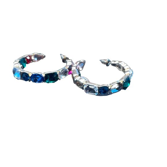 Charming Charlie Gold Hoop Earrings With Multicolor Gemstone Accents MSRP $24 - Picture 5 of 8